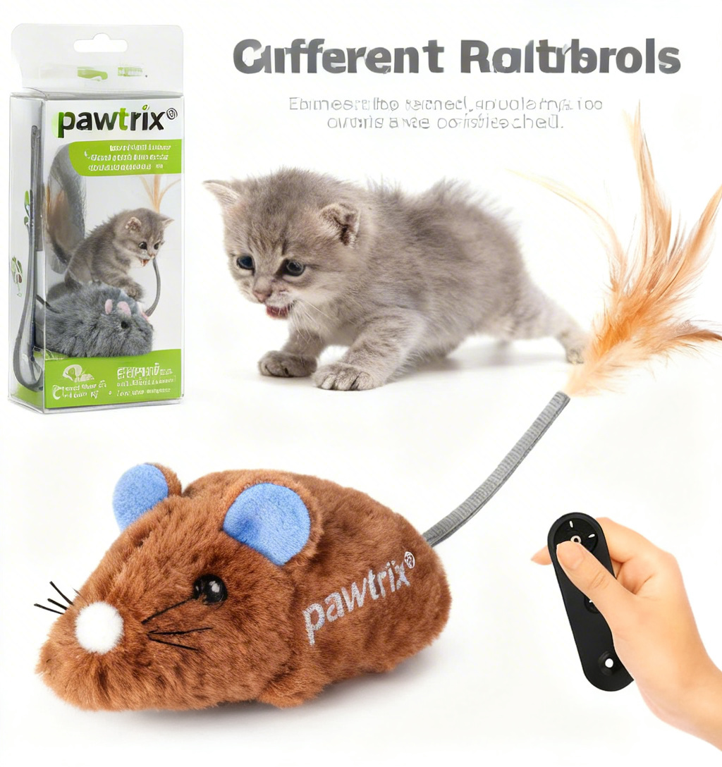 pawtrix® Realistic Squeaky Fuzzy Mouse Cat Toy - Unleash Your Kitty’s Inner Wild Hunter | Non-Stop Chasing & Pouncing Fun for Bored Indoor Cats | Safe Durable Plush Prey Toy