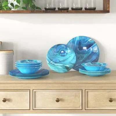 12pc Melamine Fluidity Dinnerware Set Blue - Certified International