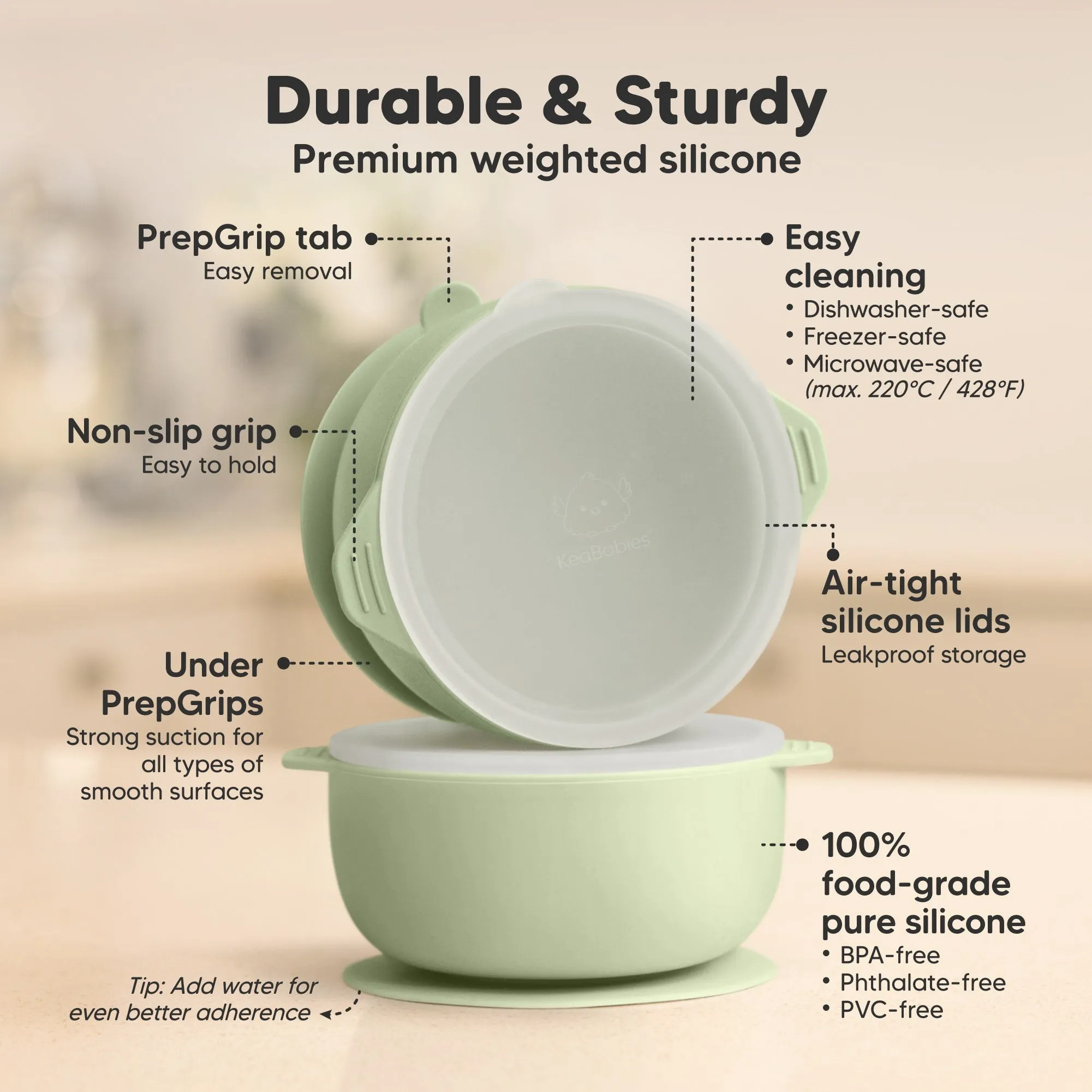 2-Pack Prep Silicone Suction Bowls (Sage)