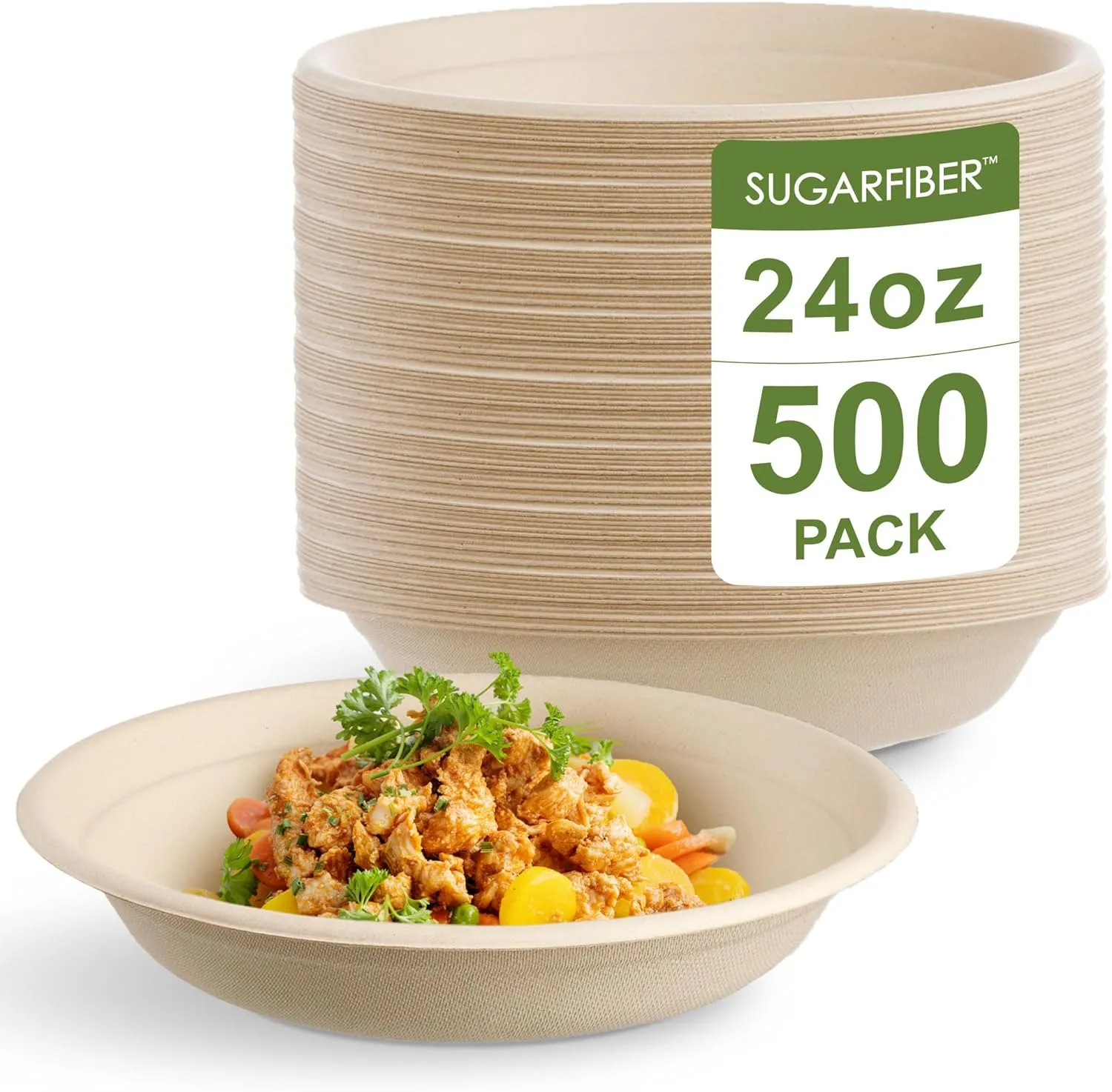 32 Oz Round Paper Bowls - Compostable Heavy-Duty Eco-Friendly Disposable Bagasse Bowls Sugarcane Natural Plant Fibers 500 Counts