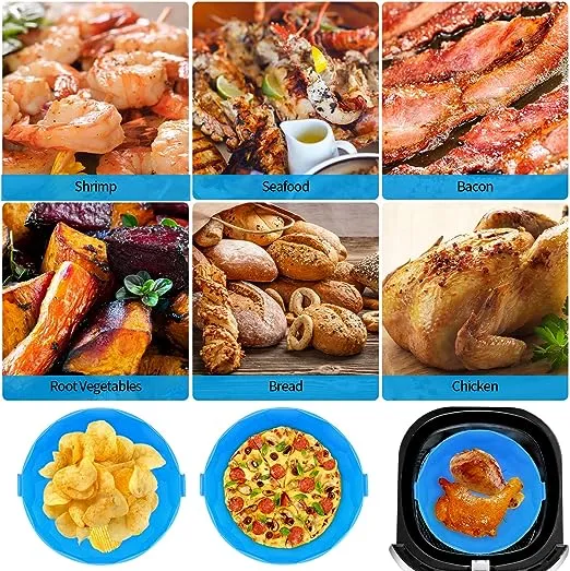 Air Fryer Reuseable Silicone Pots |2 Pieces Silicone Air Fryer Liners Pods |Reusable Air Fryer Silicone Liners, Round Air Fryer Replacement Mats Basket Accessories Liners for Air Fryer, Oven, Microwave - 8.3 inch