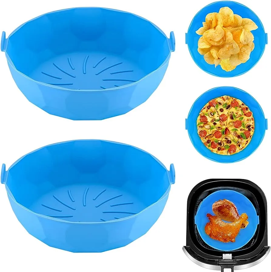 Air Fryer Reuseable Silicone Pots |2 Pieces Silicone Air Fryer Liners Pods |Reusable Air Fryer Silicone Liners, Round Air Fryer Replacement Mats Basket Accessories Liners for Air Fryer, Oven, Microwave - 8.3 inch