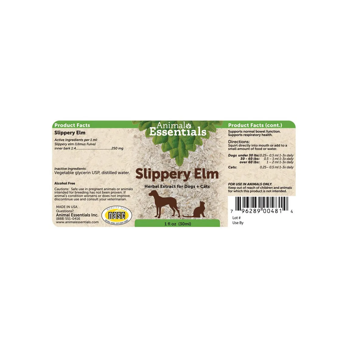 Animal Essentials Slippery Elm Digestive Herbal Extract Liquid for Dogs & Cats