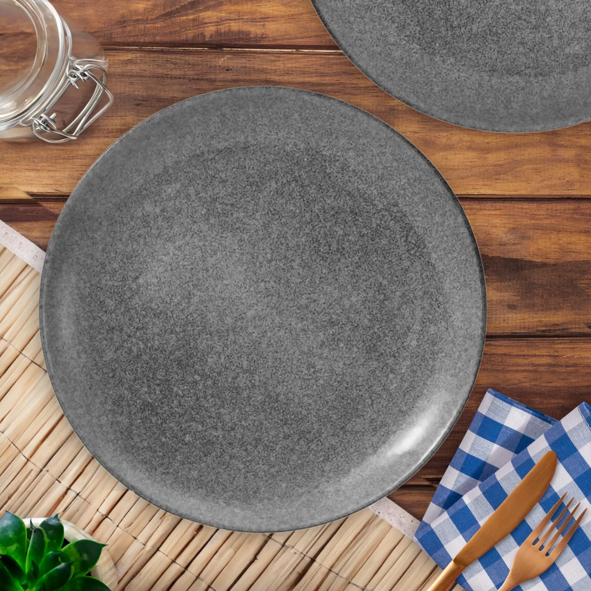 Anko Glazed Stoneware Dinner Plate - Set of 6 | Light-Weight Daily use Premium Crockery for Dining Table, Home, Restaurant, Gifting | Aesthetic Designer dinnerware Full Plates | 10", Grey