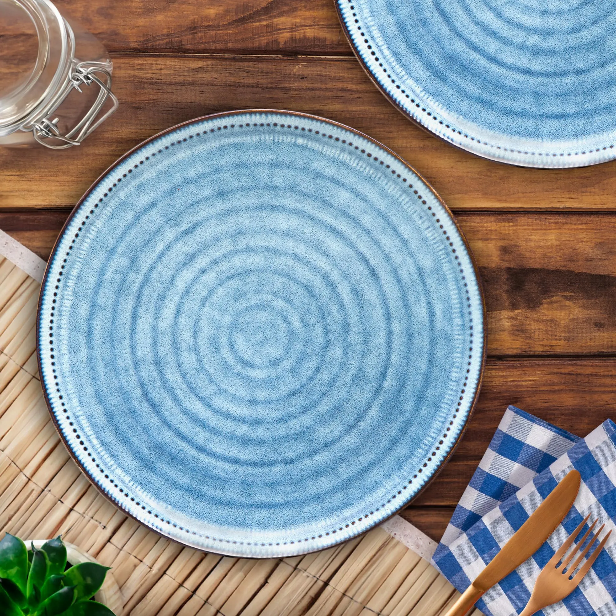 Anko Maison Stoneware Dinner Plate - Set of 6 | Light-Weight Daily use Premium Crockery for Dining Table, Home, Restaurant, Gifting | Aesthetic Designer dinnerware Full Plates | 11", Blue