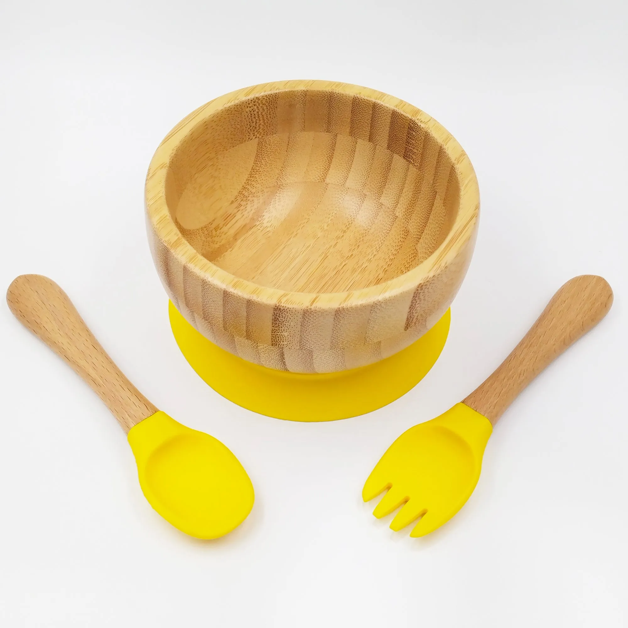 Bamboo Yellow- Kradyl Kroft Bamboo Silicone Bowl & Spoon Set for Babies and Toddlers