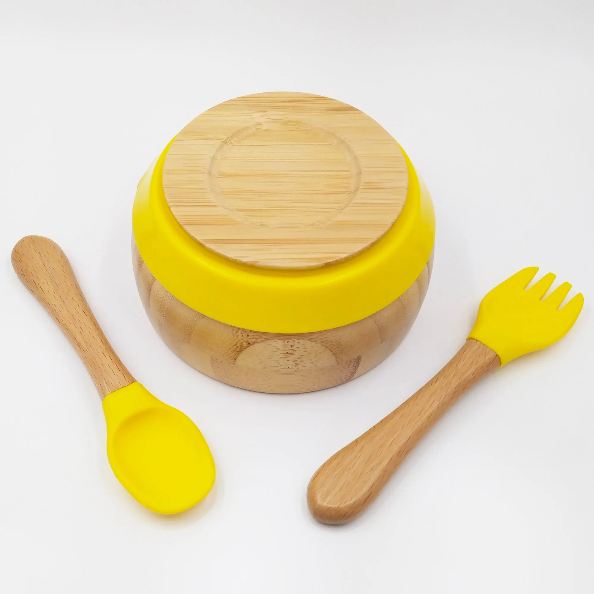 Bamboo Yellow- Kradyl Kroft Bamboo Silicone Bowl & Spoon Set for Babies and Toddlers