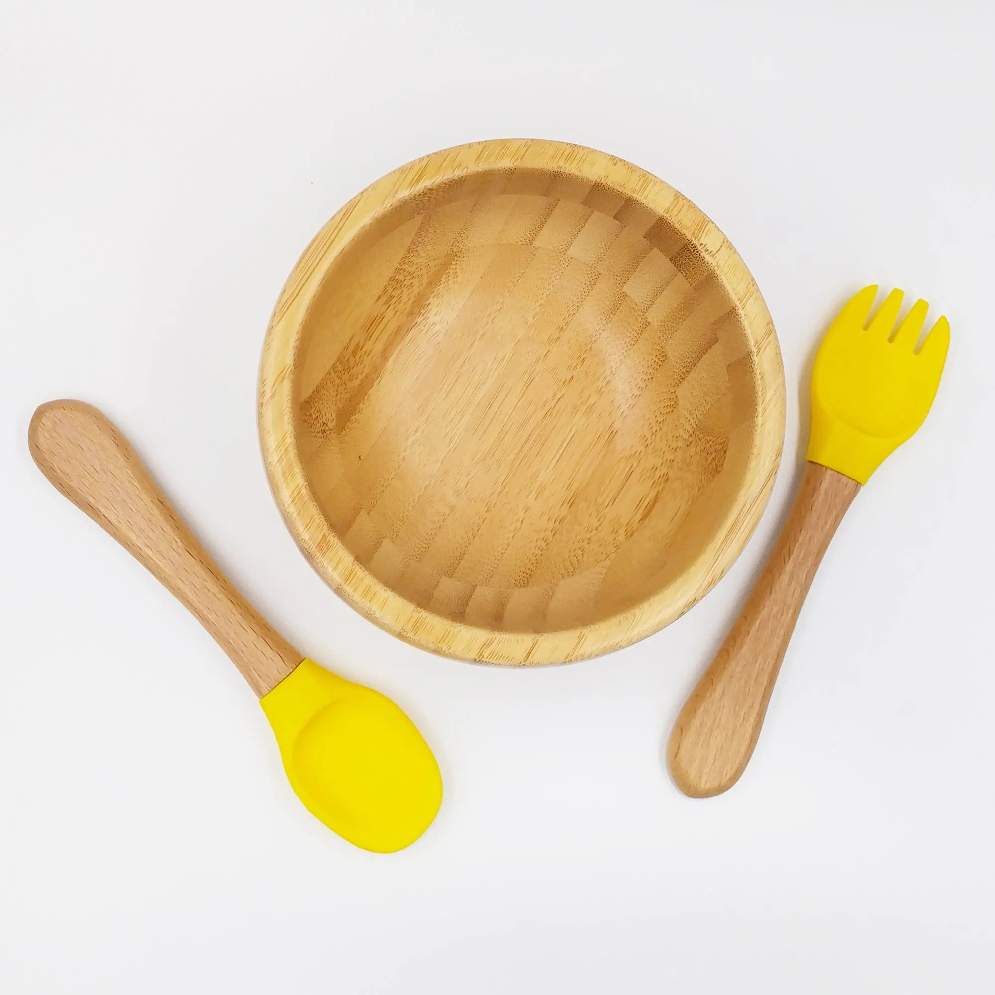 Bamboo Yellow- Kradyl Kroft Bamboo Silicone Bowl & Spoon Set for Babies and Toddlers