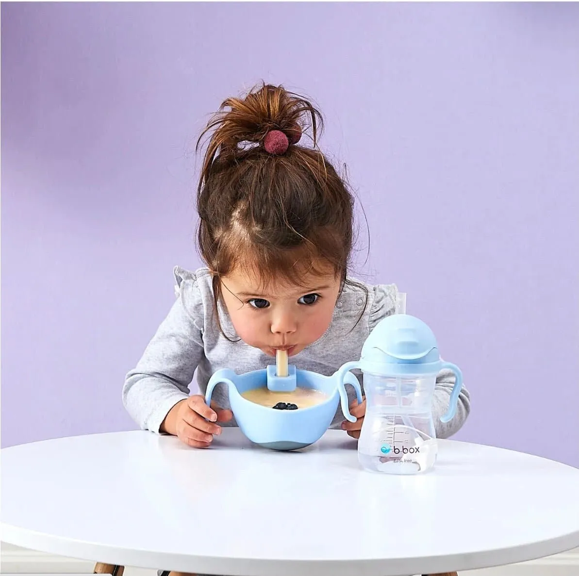 B.Box Bowl   Straw Set Bubblegum Light Blue