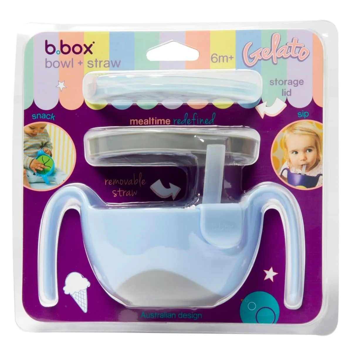 B.Box Bowl   Straw Set Bubblegum Light Blue