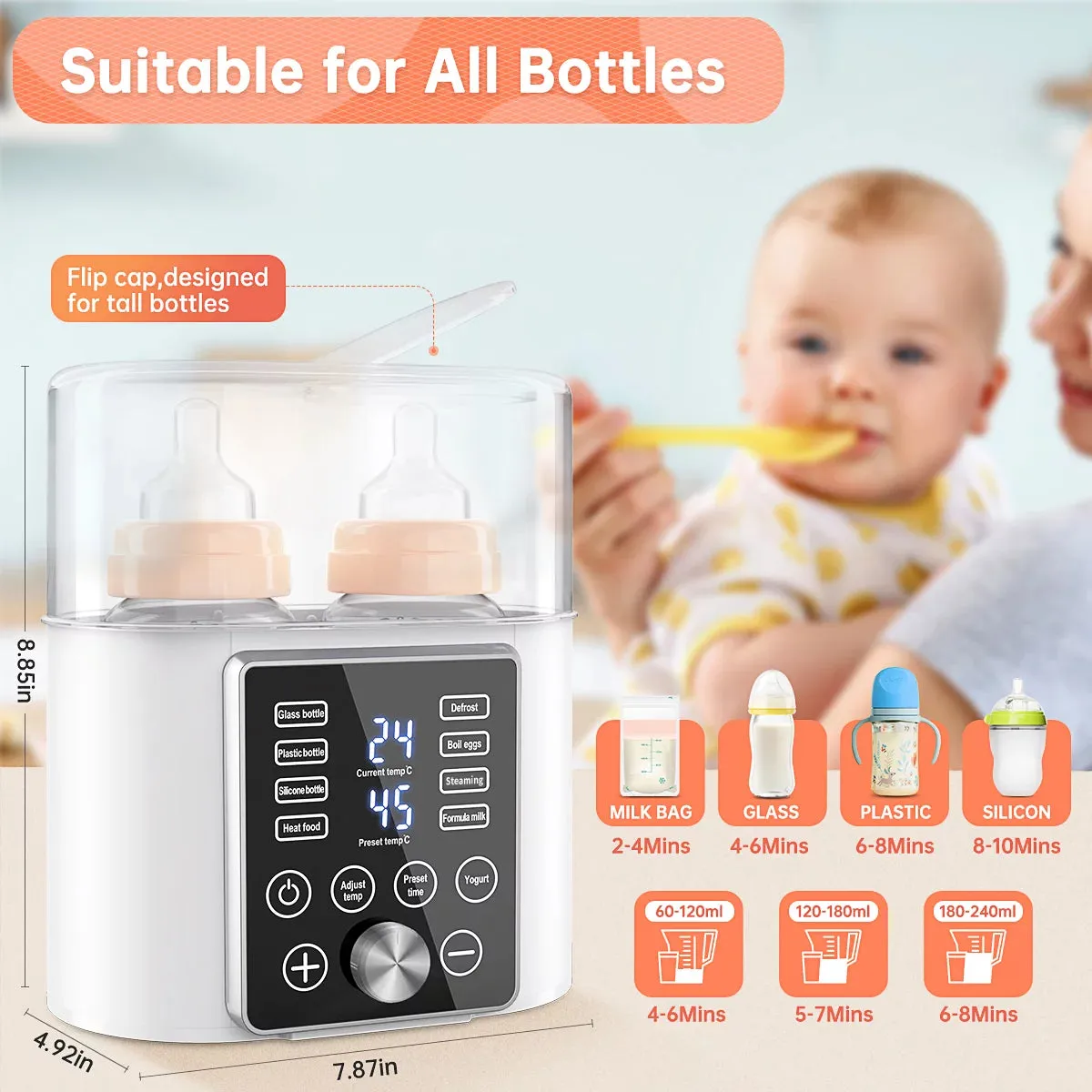 Bottle Warmer 12-In-1 Baby Double Bottles Warmer Fast Baby Food Heater