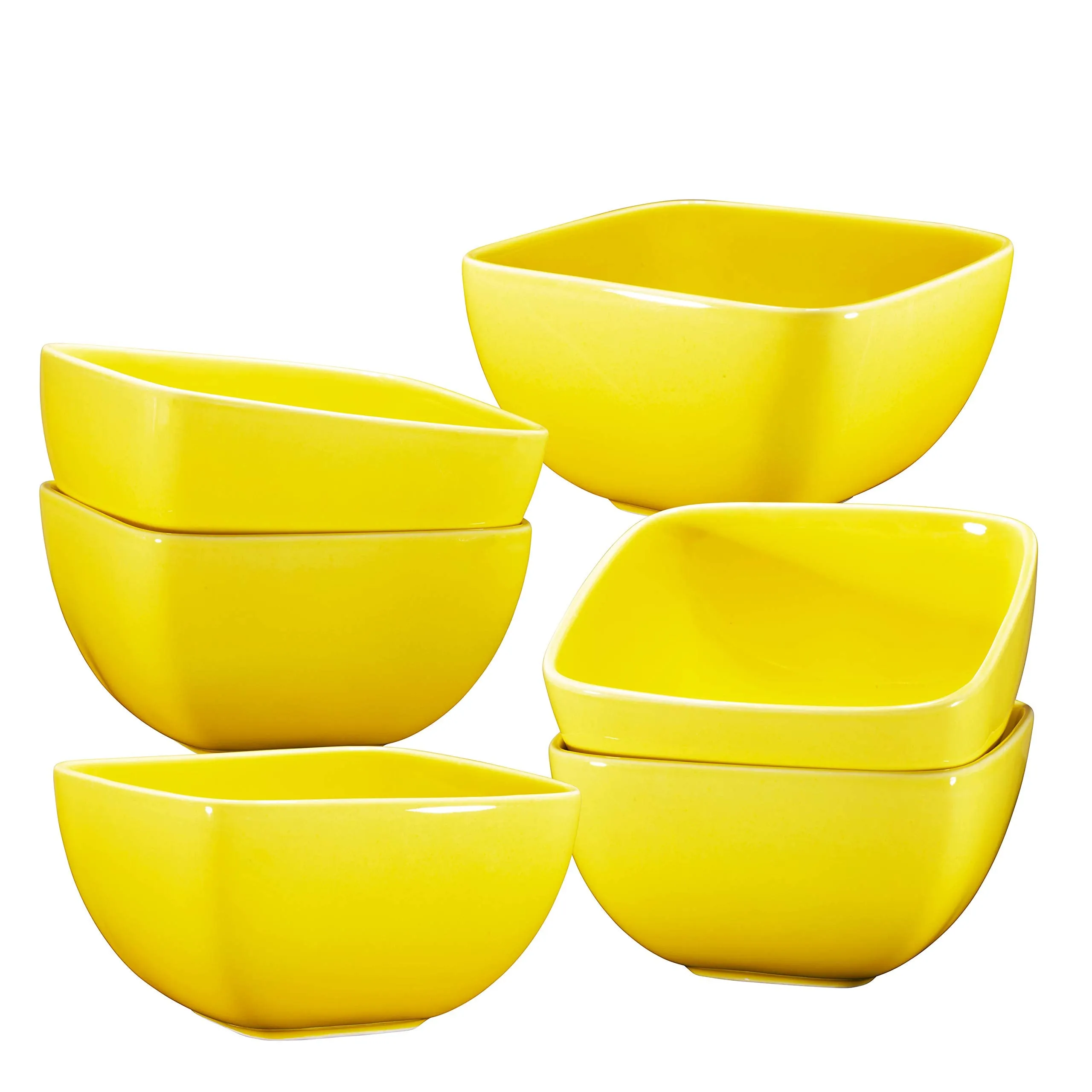 Bruntmor Large Ceramic 5.5" Square Bowls - 26 Oz Durable Non-toxic Ceramic Bowls set of 6