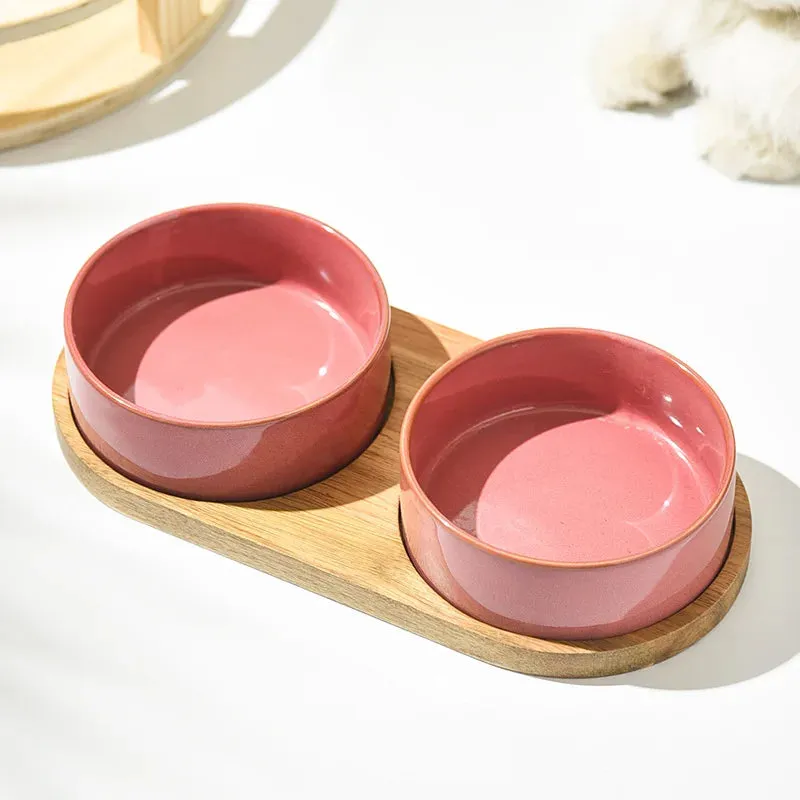 Ceramic Bowls w/ Wooden Tray