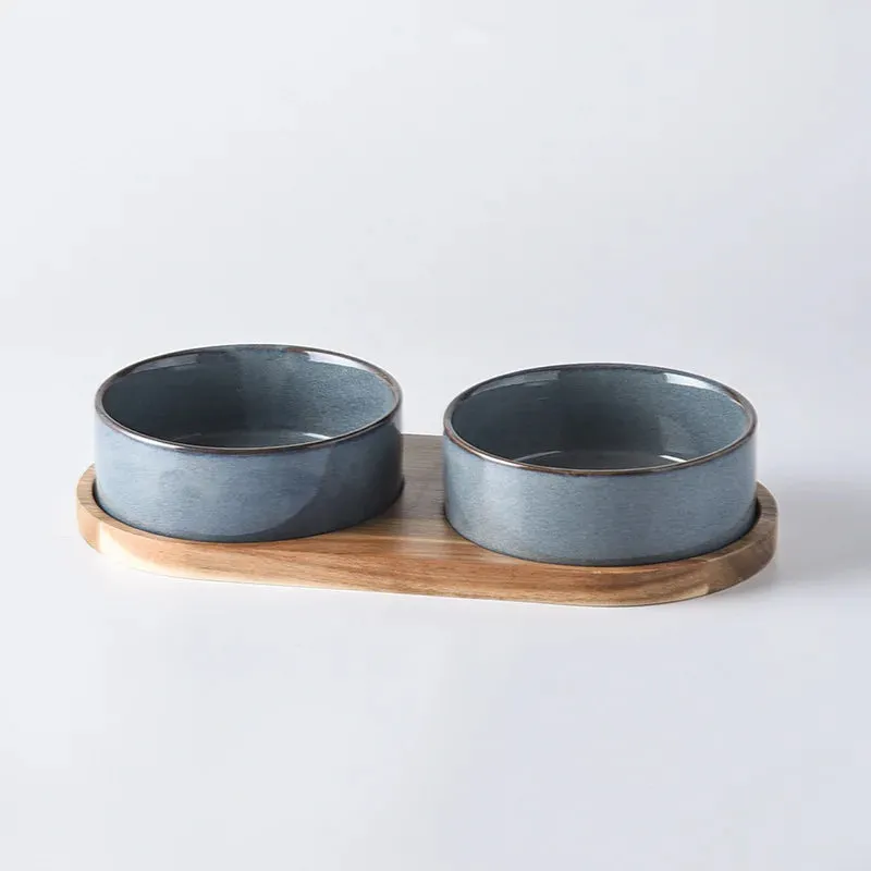 Ceramic Bowls w/ Wooden Tray