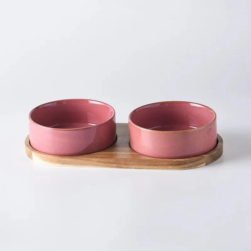 Ceramic Bowls w/ Wooden Tray