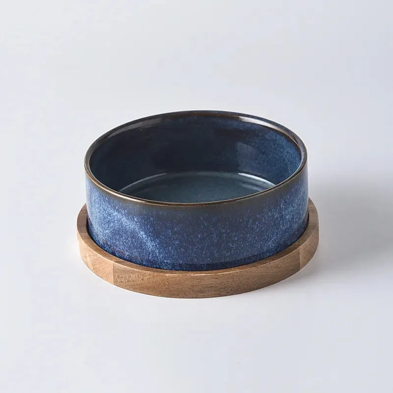 Ceramic Bowls w/ Wooden Tray