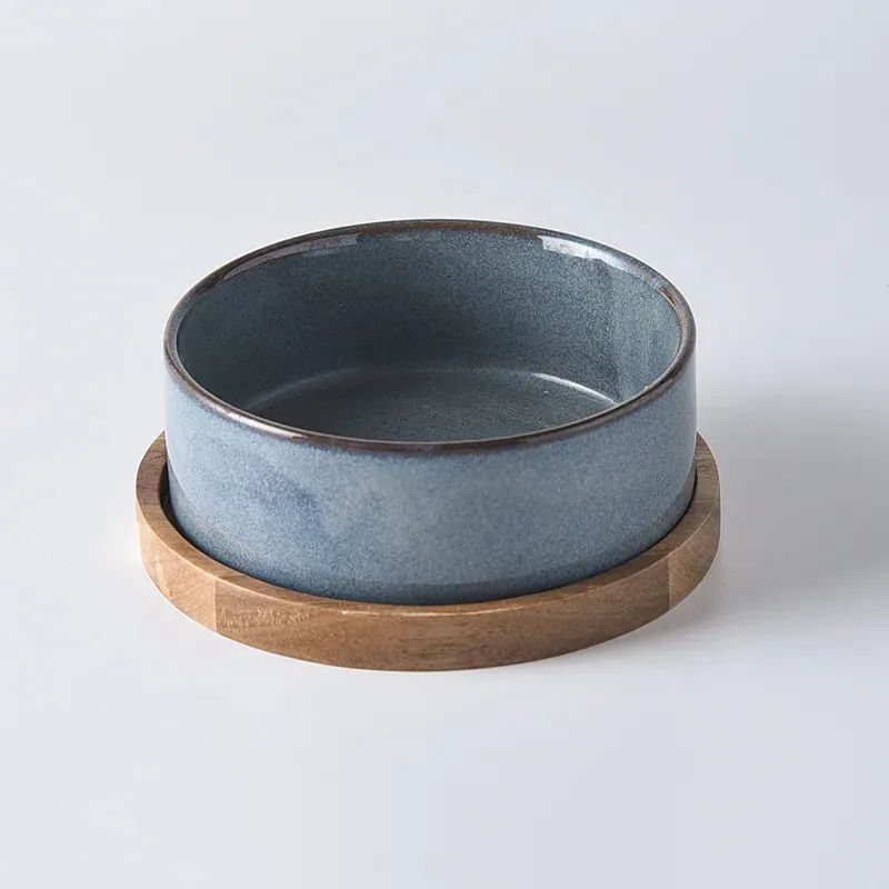 Ceramic Bowls w/ Wooden Tray