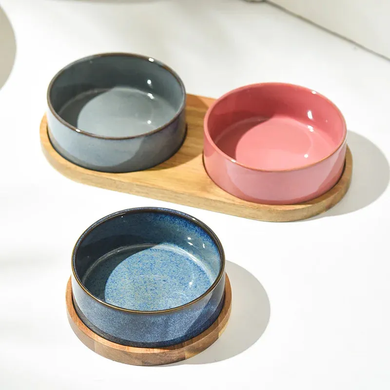 Ceramic Bowls w/ Wooden Tray