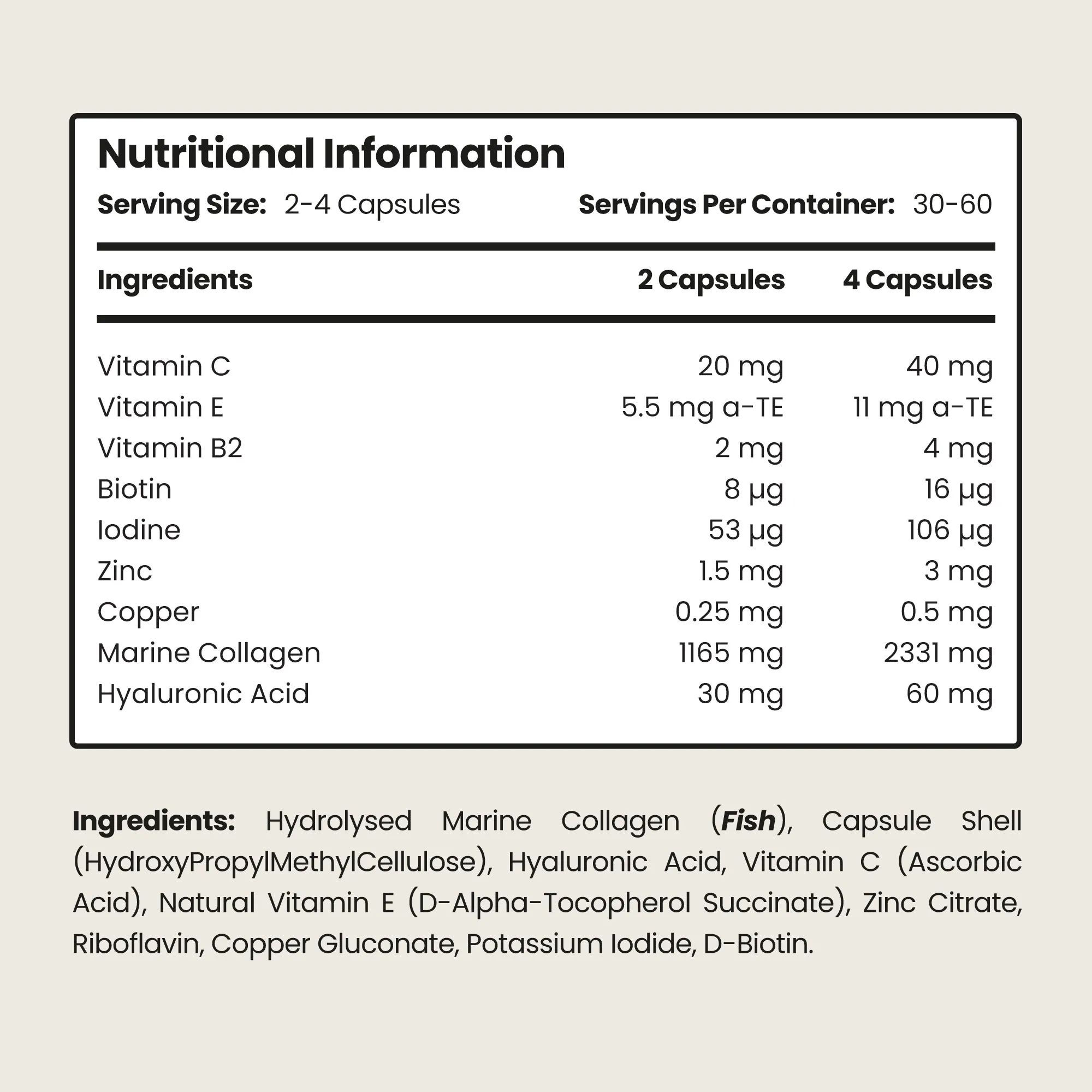 Collagen capsules, 1165mg - 120 x High strength Hydrolysed Marine Collagen Type 1