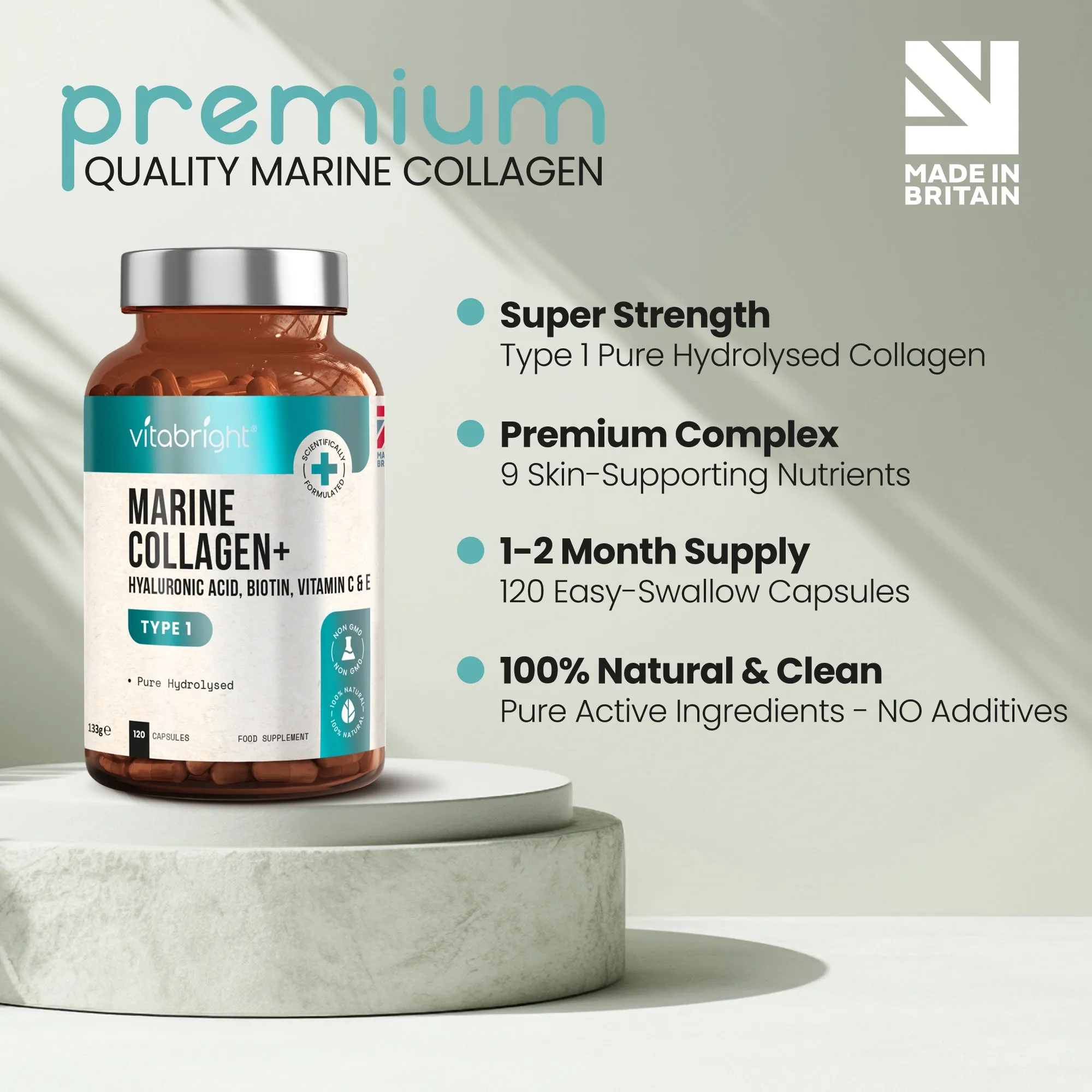 Collagen capsules, 1165mg - 120 x High strength Hydrolysed Marine Collagen Type 1