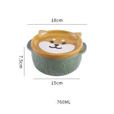 Cute Ceramic Cat Dog Noodle Bowls with Lid