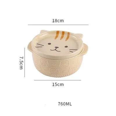 Cute Ceramic Cat Dog Noodle Bowls with Lid