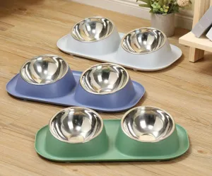 Dog Cat Food and Water Bowl Set With 2 Removable Stainless Steel Feeding Bowls