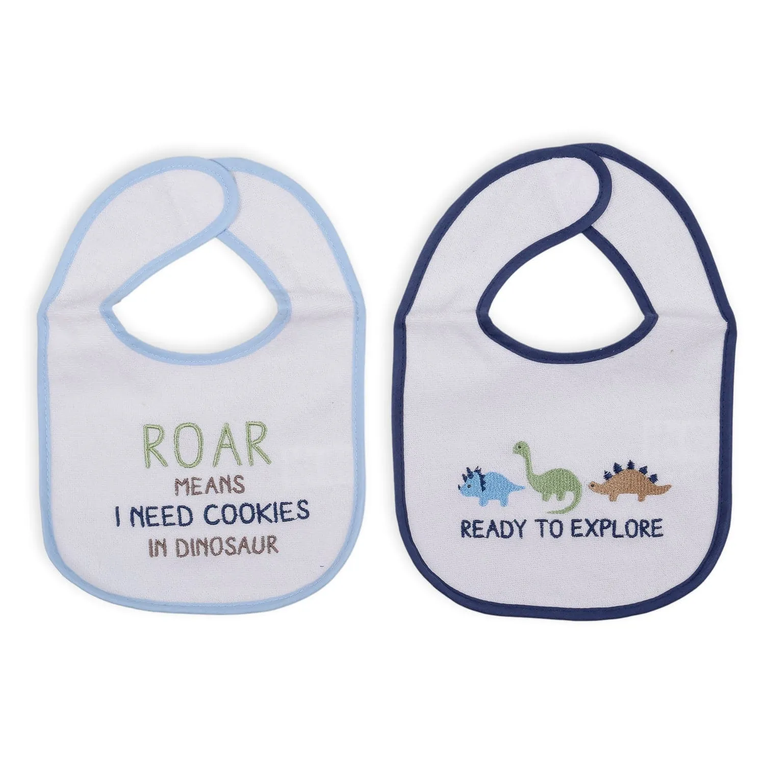 Feeding Bibs Pack Of 4 Hungry Dinosaur White Green And Blue