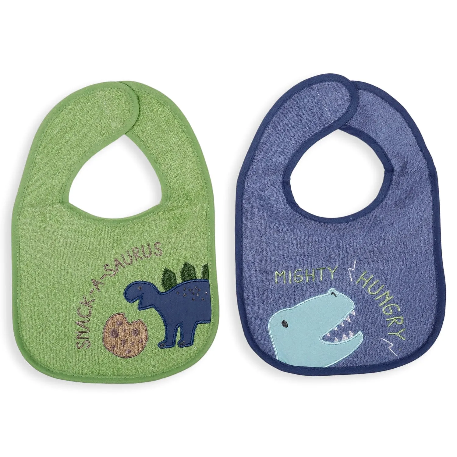 Feeding Bibs Pack Of 4 Hungry Dinosaur White Green And Blue