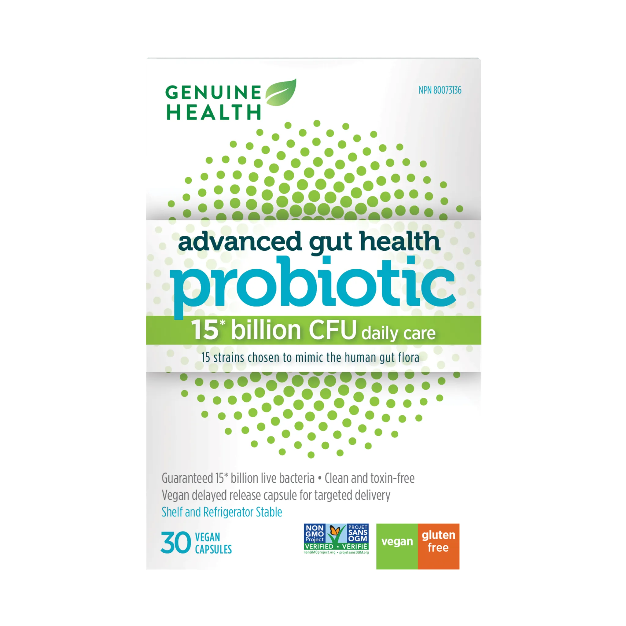 Genuine Health Advanced Gut Health Probiotic 15 Billion 30 Vegetarian Capsules