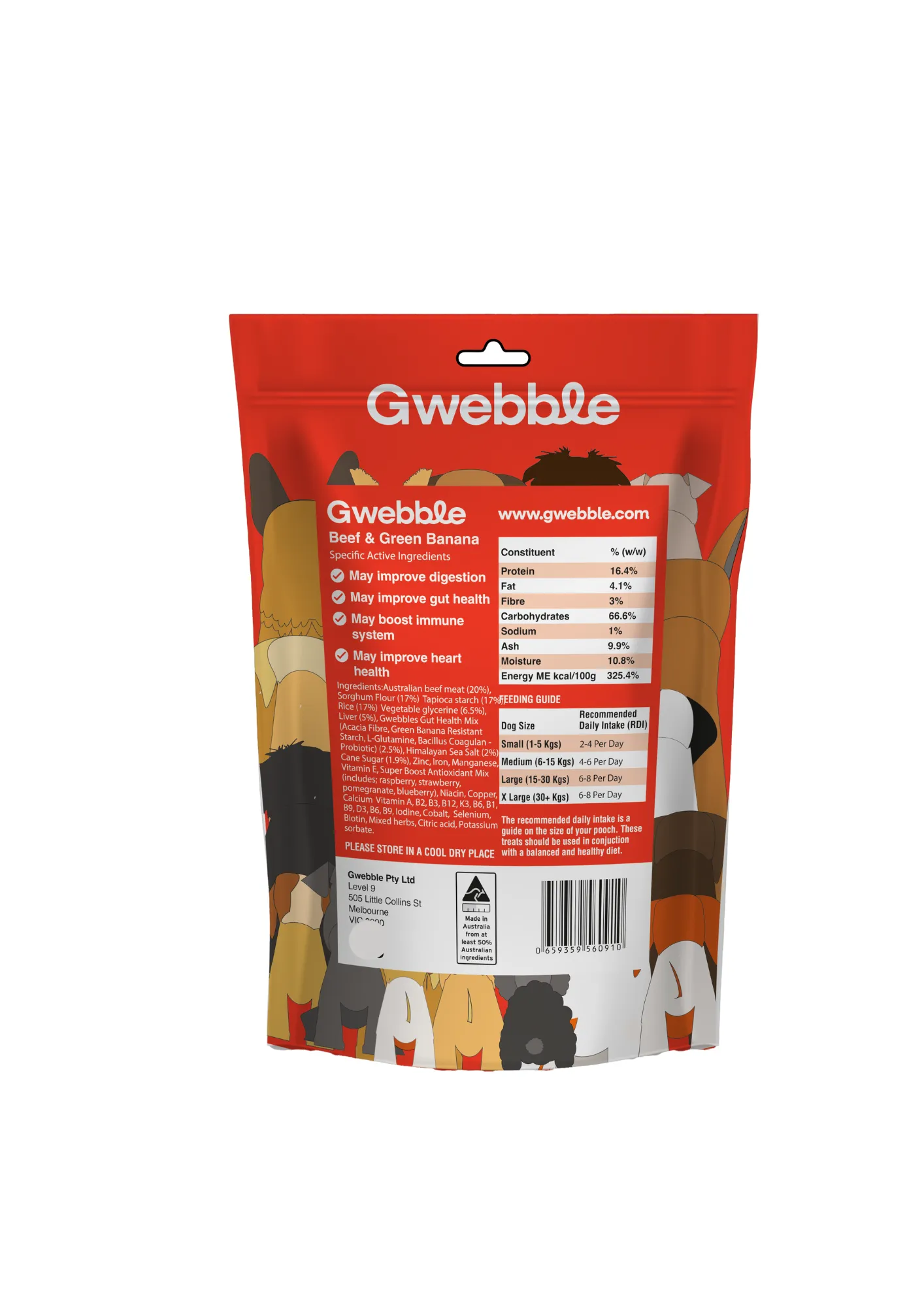 Gwebble Dog Treats Gut Health Beef & Green Banana 140g