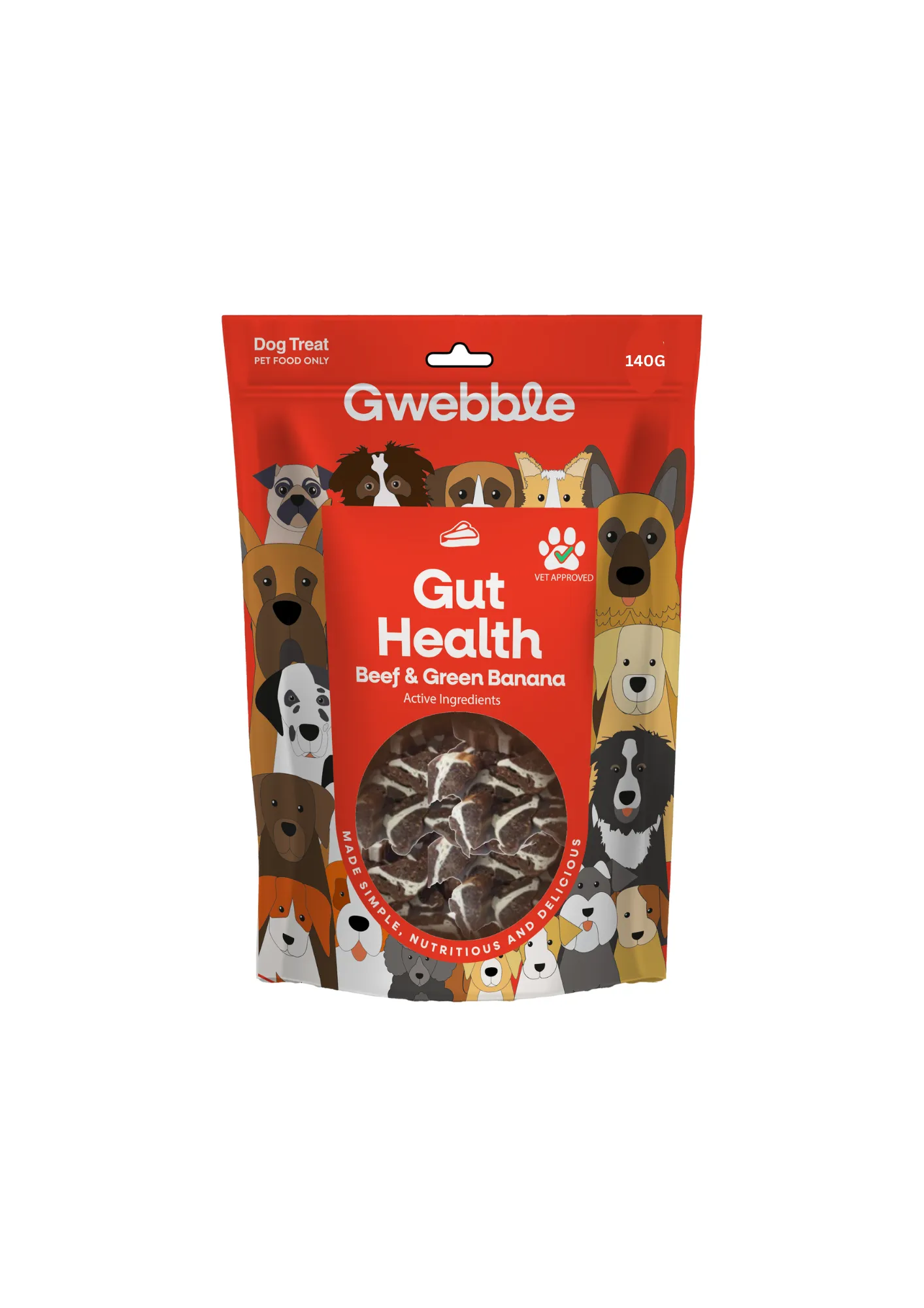 Gwebble Dog Treats Gut Health Beef & Green Banana 140g