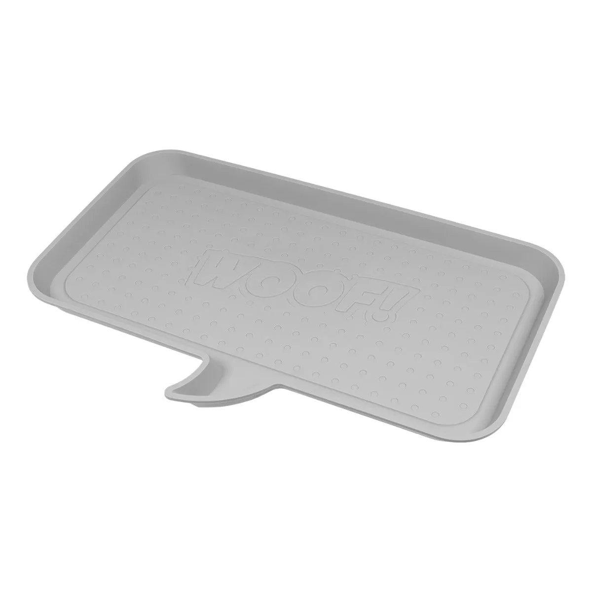 Large "WOOF" Feeding Mat for Dog or Cat, Light Gray