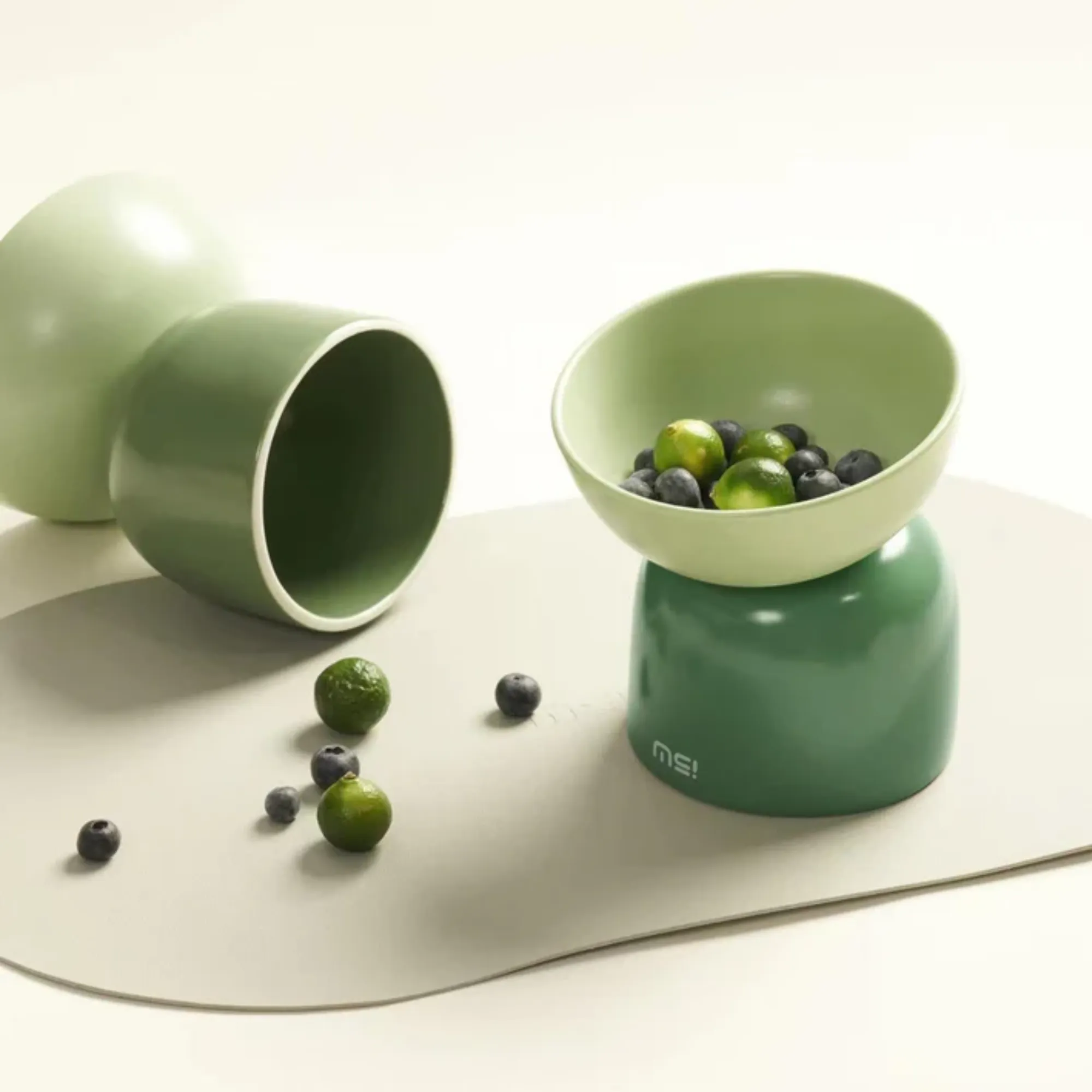 Makesure Sugar Bean Ceramic Double Pet Bowl Green