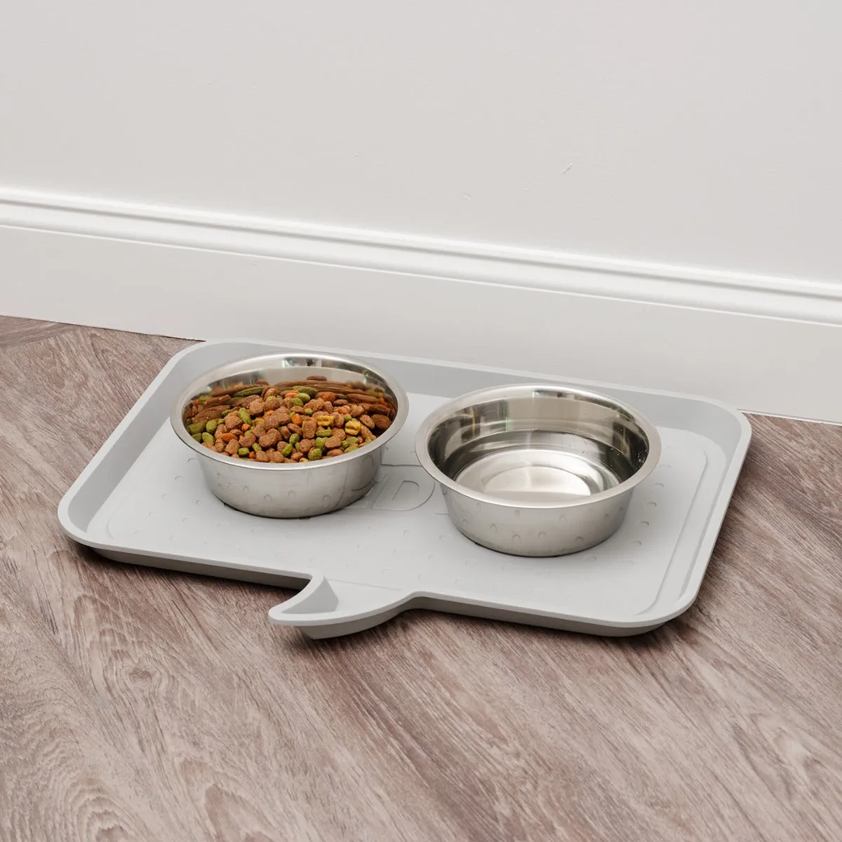 Medium "FEED ME" Feeding Mat for Dog or Cat, Light Gray