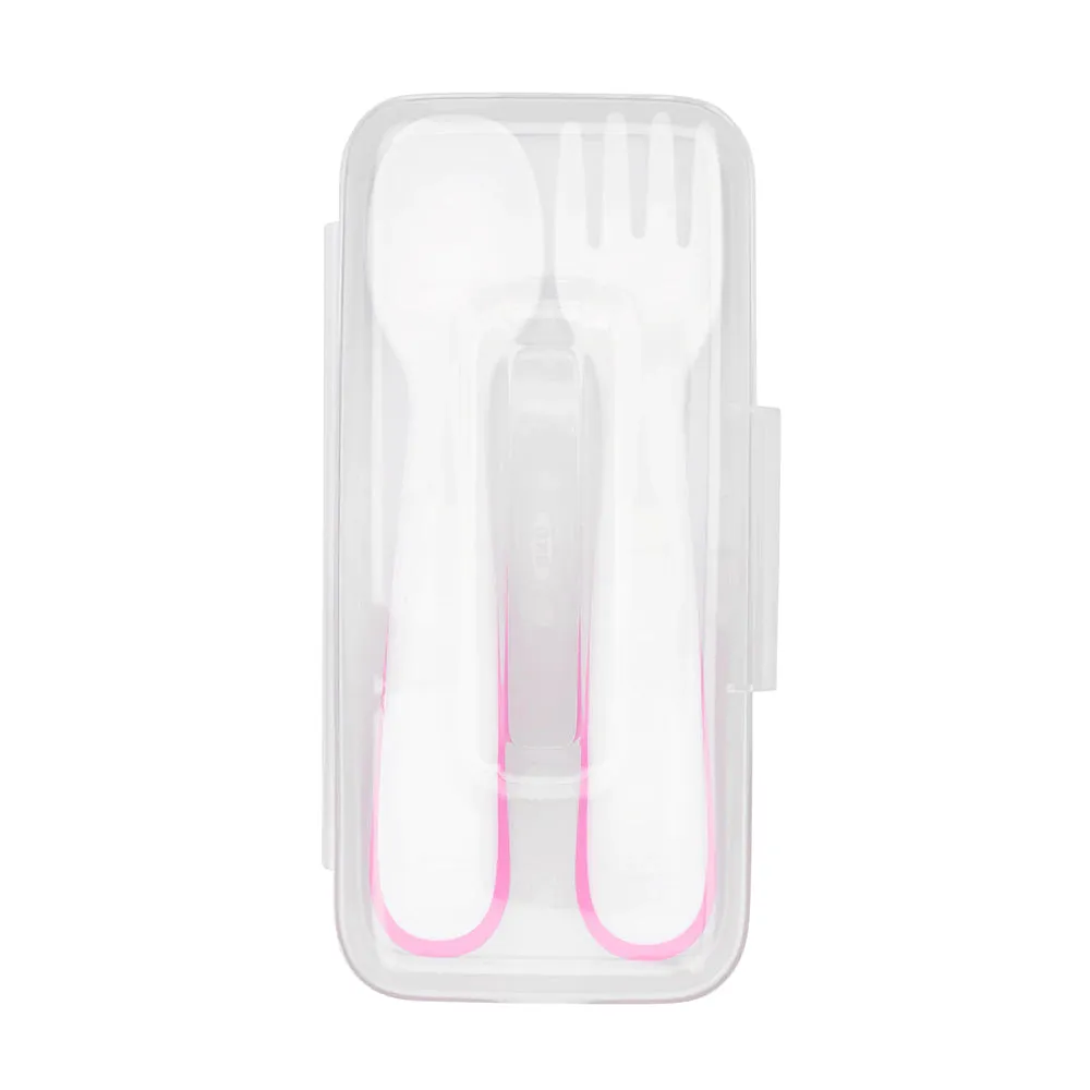 OXO Tot On-The-Go Plastic Fork & Spoon Set With Travel Case - Pink