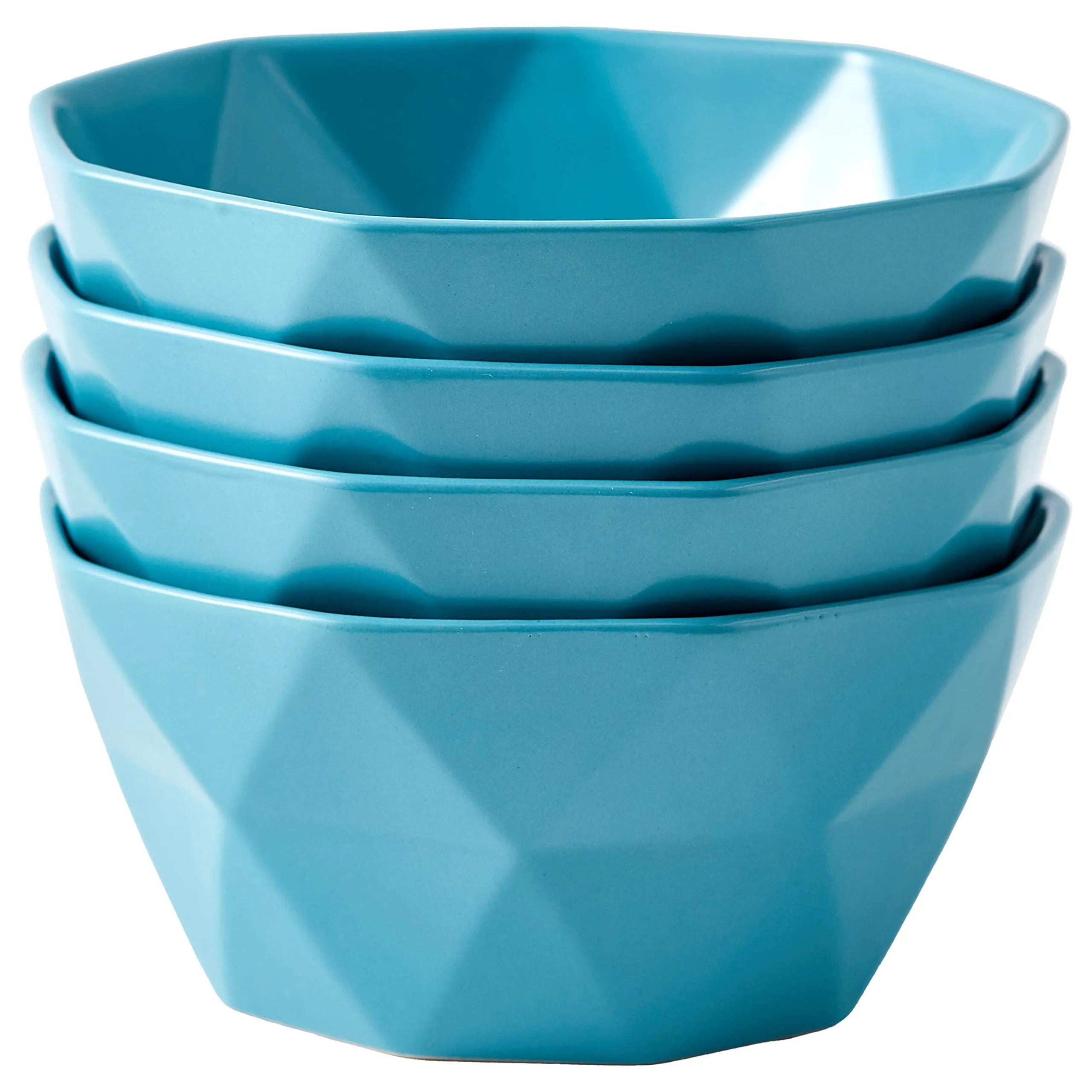 Set of 4 Geometric 30 Ounce Soup Bowls - Elegant Stackable Ceramic Bowls for Kitchen