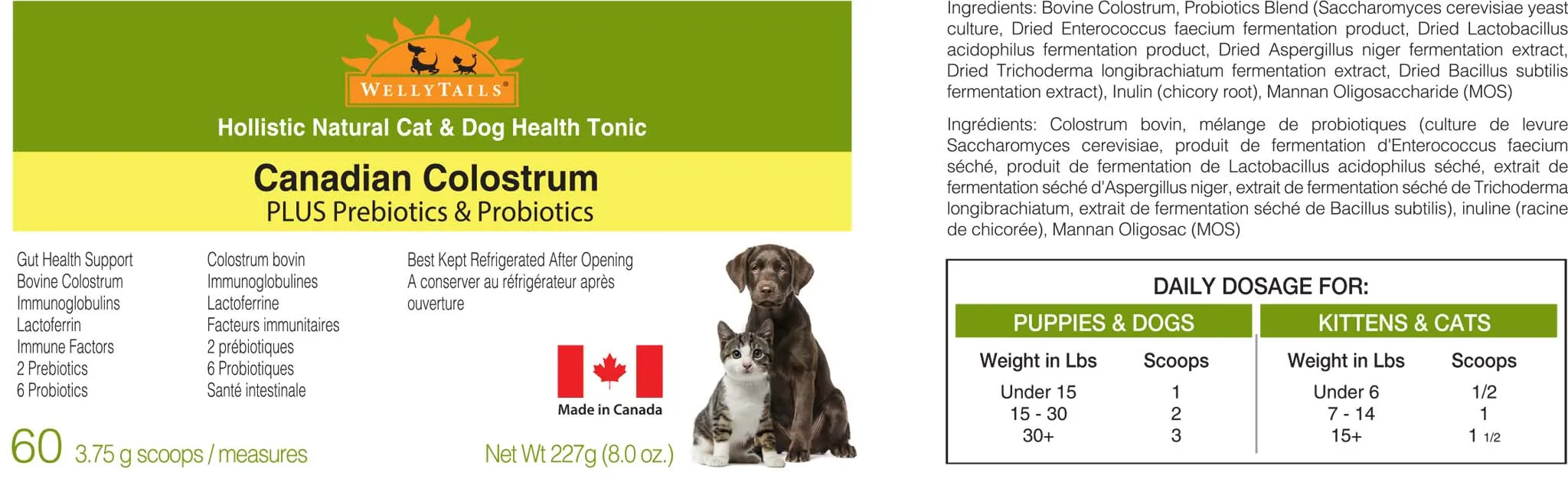 WellyTails Canadian Colostrum   Probiotics & Prebiotics